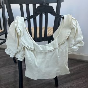 NWT Antonio Melani Courtney Grow Cora Ruffle Scoop Short Puff Sleeve Blouse